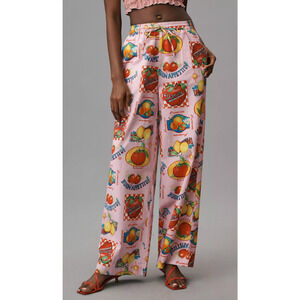 Damson Madder Womens Fruit Print Chlo Trouser Size 6 Pink Wide Leg Summer Lounge